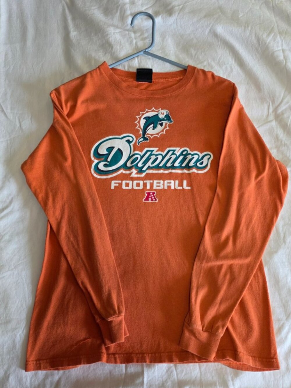 Miami Dolphins Long Sleeve Tee Throwback Logo Orange AFC Football S